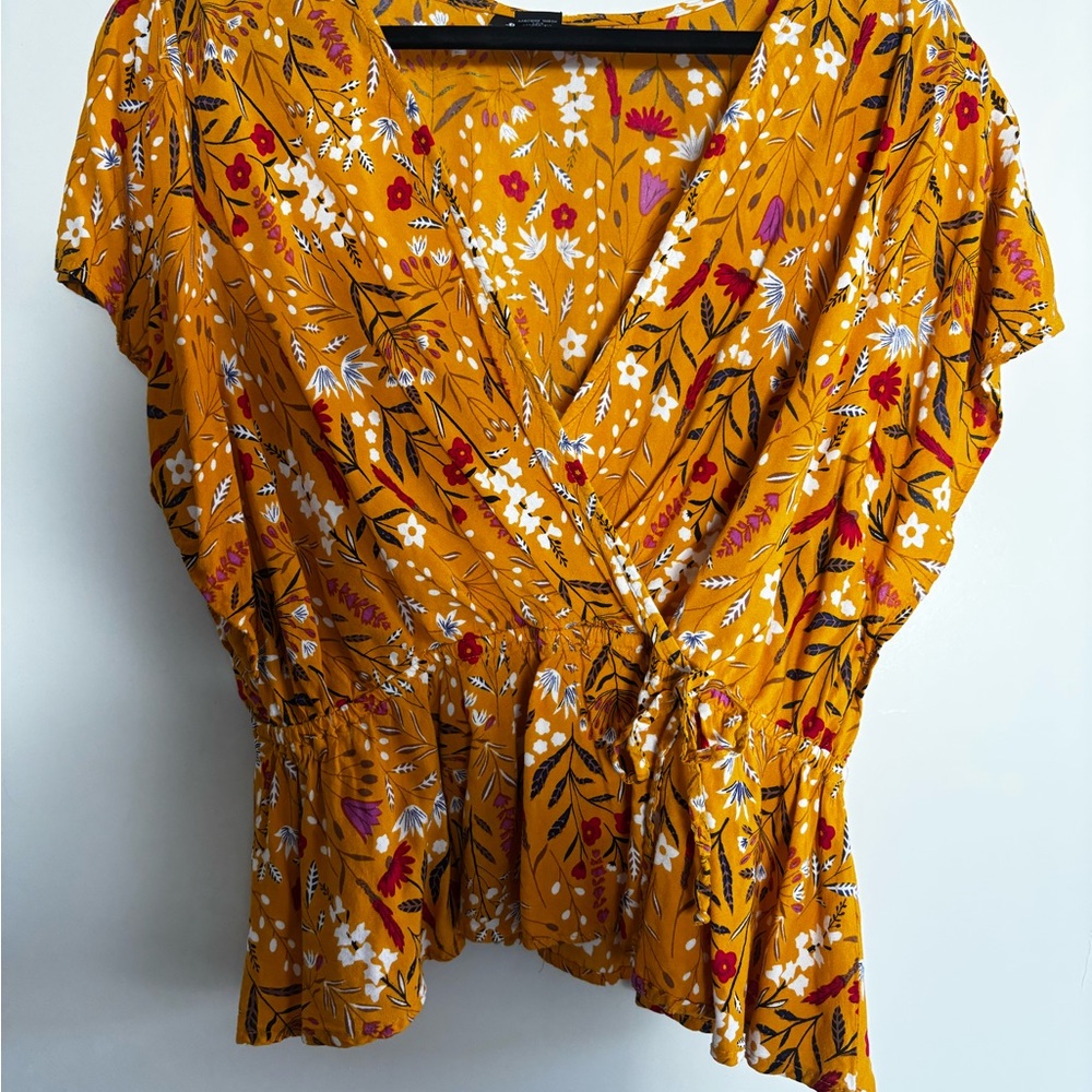 Floral Mustard Wrap Top